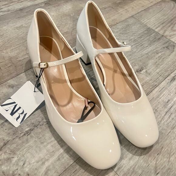 ZARA Off-White Block Heel Mary Janes NWT - Picture 4 of 14
